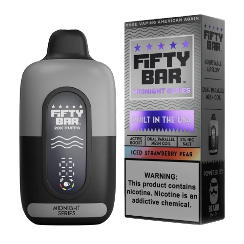 Iced Strawberry Pear Fifty Bar Midnight Series disposable vape