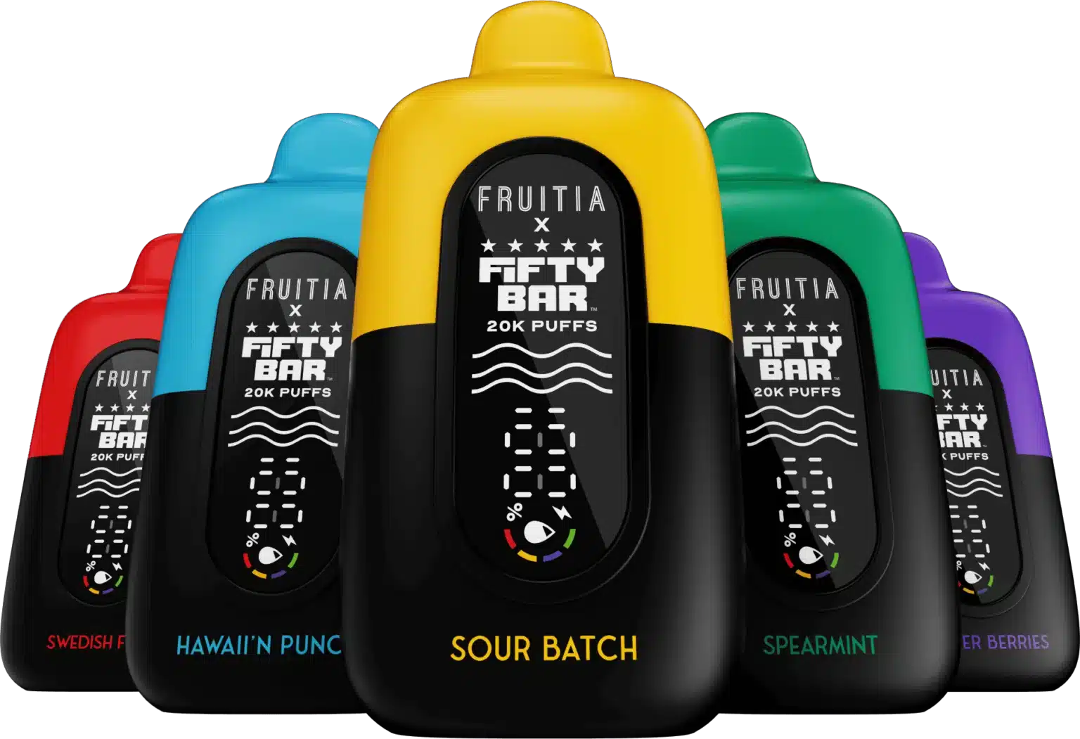 Fruitia x Fifty Bar 20K devices — Sour Batch, Hawaii'n Punch, Spearmint