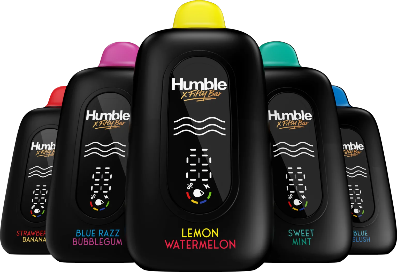 Humble x Fifty Bar devices — Lemon Watermelon, Blue Razz Bubblegum, Sweet Mint